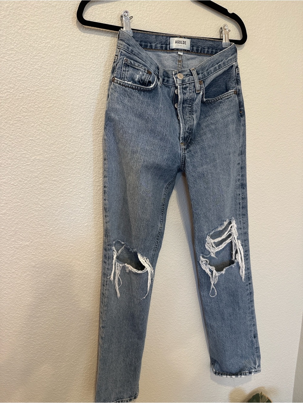 AGOLDE Distressed Knee Organic Cotton Straight Leg Jeans like new